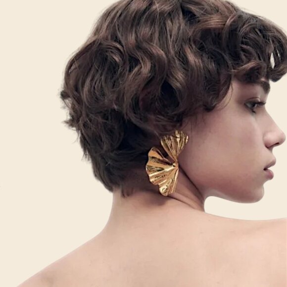 Zara Gold Tone Large Fan Earrings - Picture 2 of 2